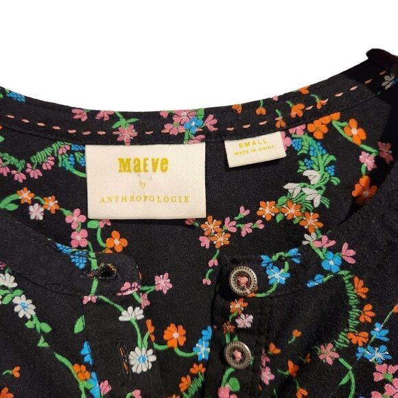 Anthropologie Maeve Avignon Floral Top Blouse Small Black Button - Picture 5 of 6